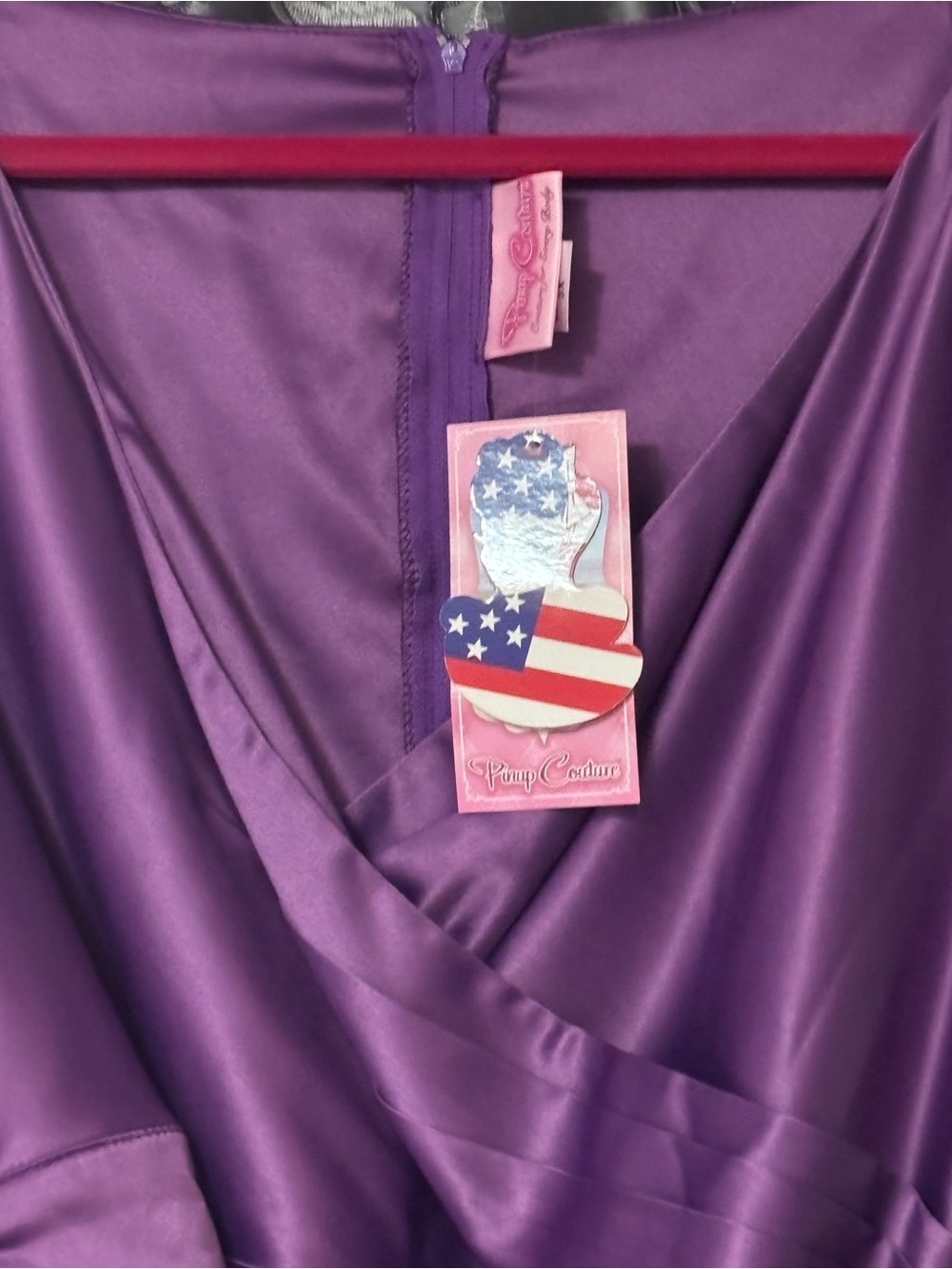Gorgeous Pinup Couture Ava Purple Satin faux Wrap dress 3x Stunning! - Picture 5 of 8
